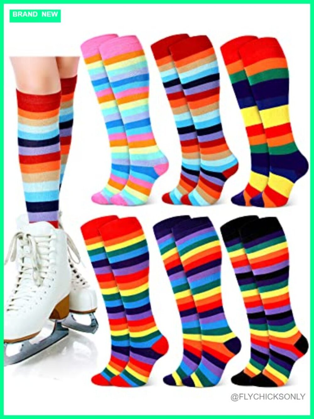 6 Pair Rainbow Knee High Soccer Socks Women Men Colorful Stripe Thigh High
